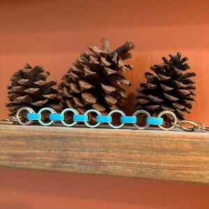 BRACELET ~ Women’s teal/aqua link bracelet with rhinestones 8-inch